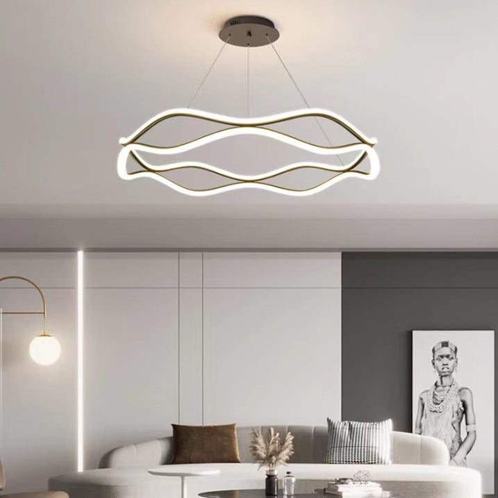 Araña de LED de cristal acrílico de aluminio con anillo torcido creativo contemporáneo para dormitorio 