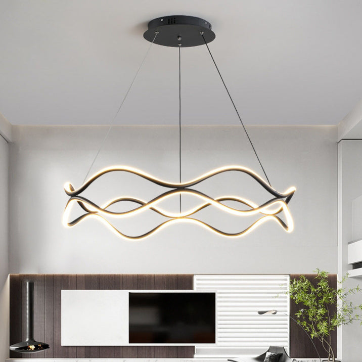 Araña de LED de cristal acrílico de aluminio con anillo torcido creativo contemporáneo para dormitorio 