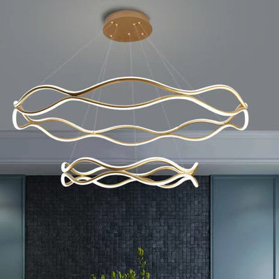 Araña de LED de cristal acrílico de aluminio con anillo torcido creativo contemporáneo para dormitorio 