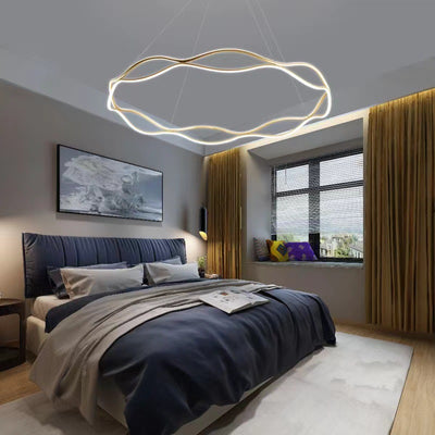 Araña de LED de cristal acrílico de aluminio con anillo torcido creativo contemporáneo para dormitorio 