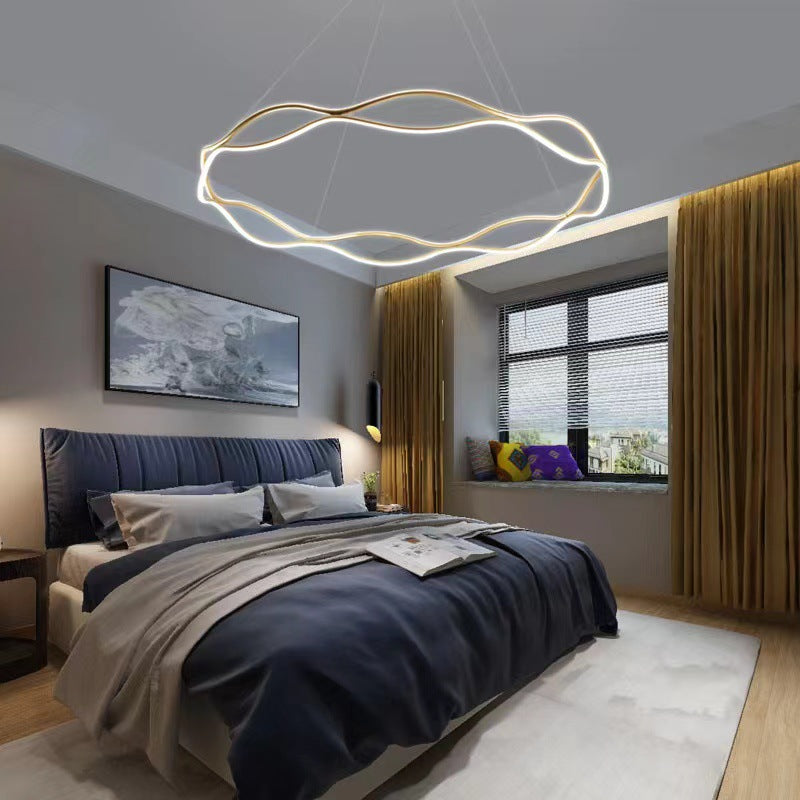 Araña de LED de cristal acrílico de aluminio con anillo torcido creativo contemporáneo para dormitorio 