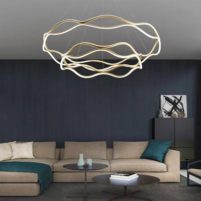 Araña de LED de cristal acrílico de aluminio con anillo torcido creativo contemporáneo para dormitorio 