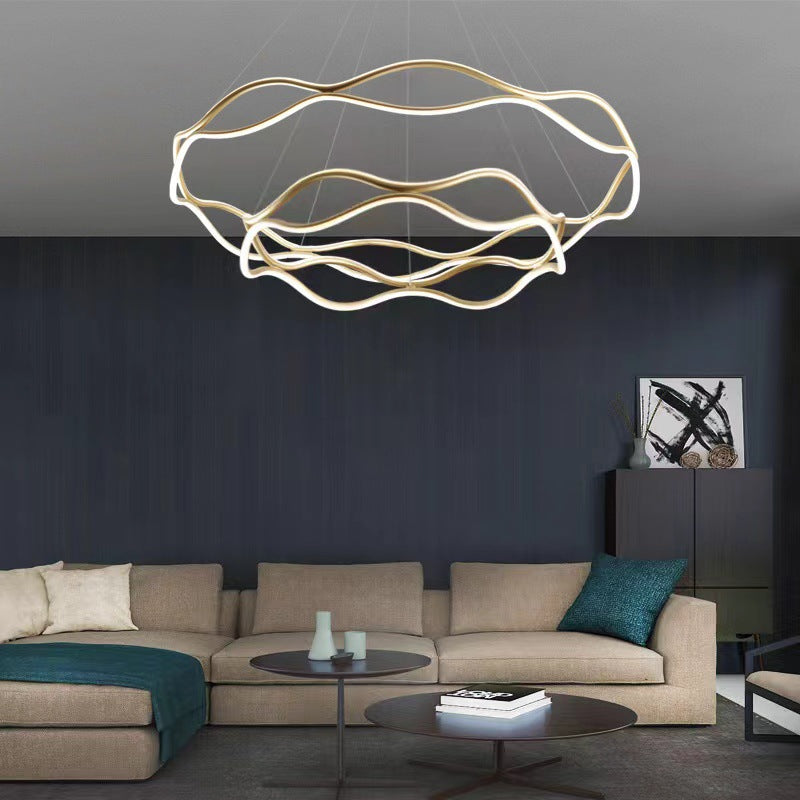 Araña de LED de cristal acrílico de aluminio con anillo torcido creativo contemporáneo para dormitorio 