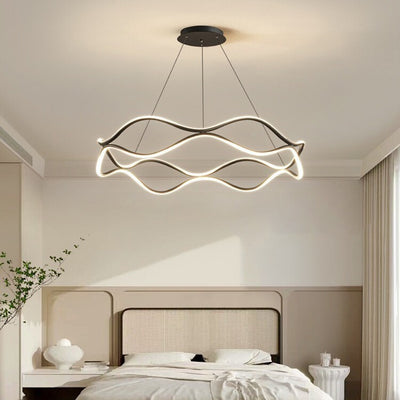 Araña de LED de cristal acrílico de aluminio con anillo torcido creativo contemporáneo para dormitorio 