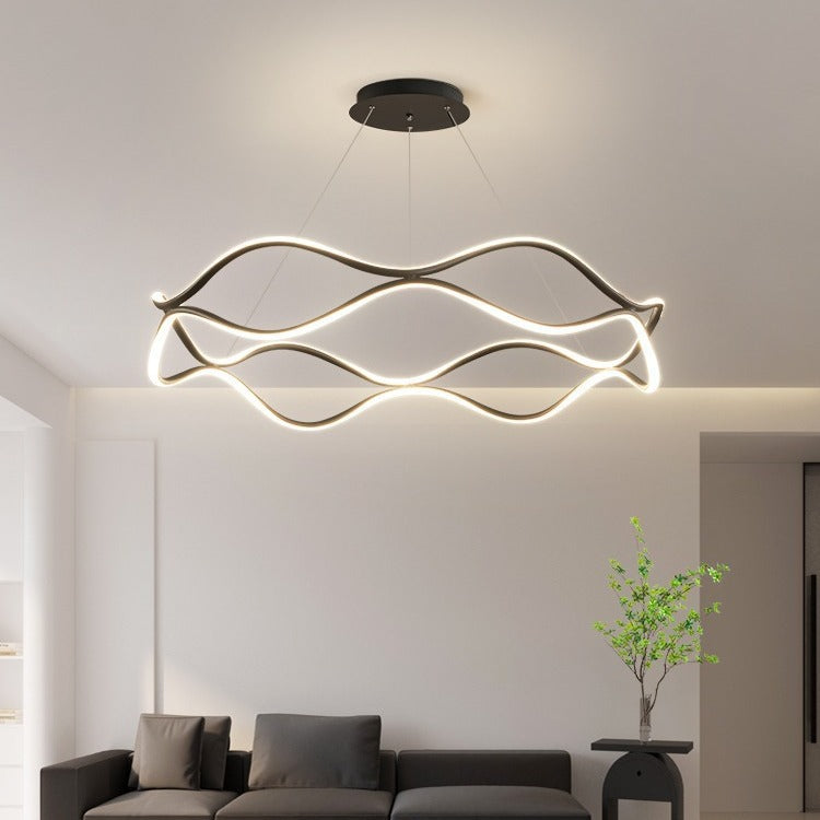 Araña de LED de cristal acrílico de aluminio con anillo torcido creativo contemporáneo para dormitorio 
