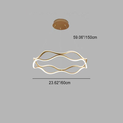 Araña de LED de cristal acrílico de aluminio con anillo torcido creativo contemporáneo para dormitorio 