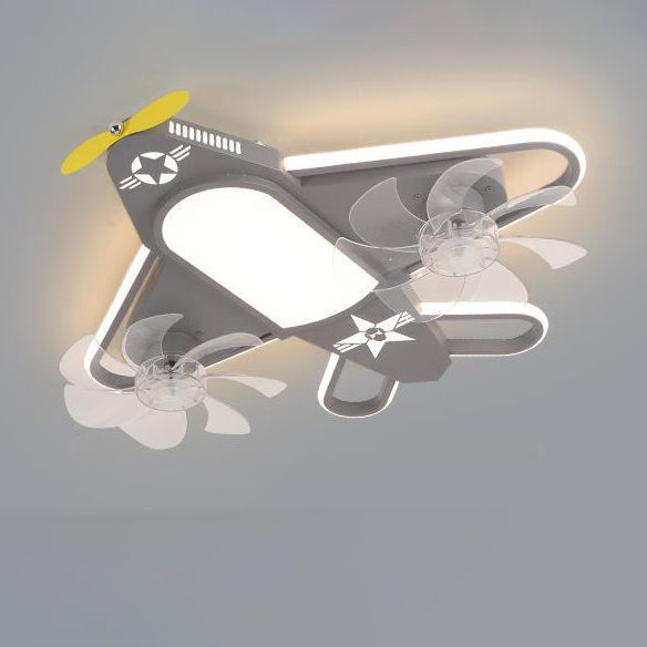 Zeitgenössische kreative Flugzeug Eisen Acryl LED Unterputz Deckenventilator Licht für Schlafzimmer 