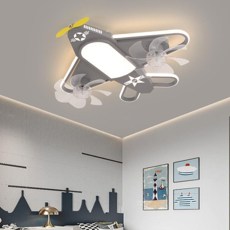 Zeitgenössische kreative Flugzeug Eisen Acryl LED Unterputz Deckenventilator Licht für Schlafzimmer 