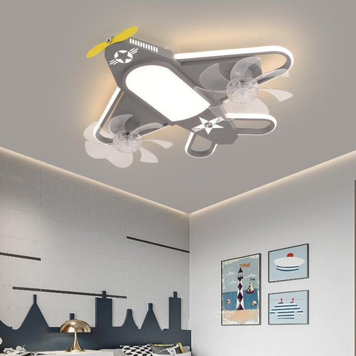 Zeitgenössische kreative Flugzeug Eisen Acryl LED Unterputz Deckenventilator Licht für Schlafzimmer 