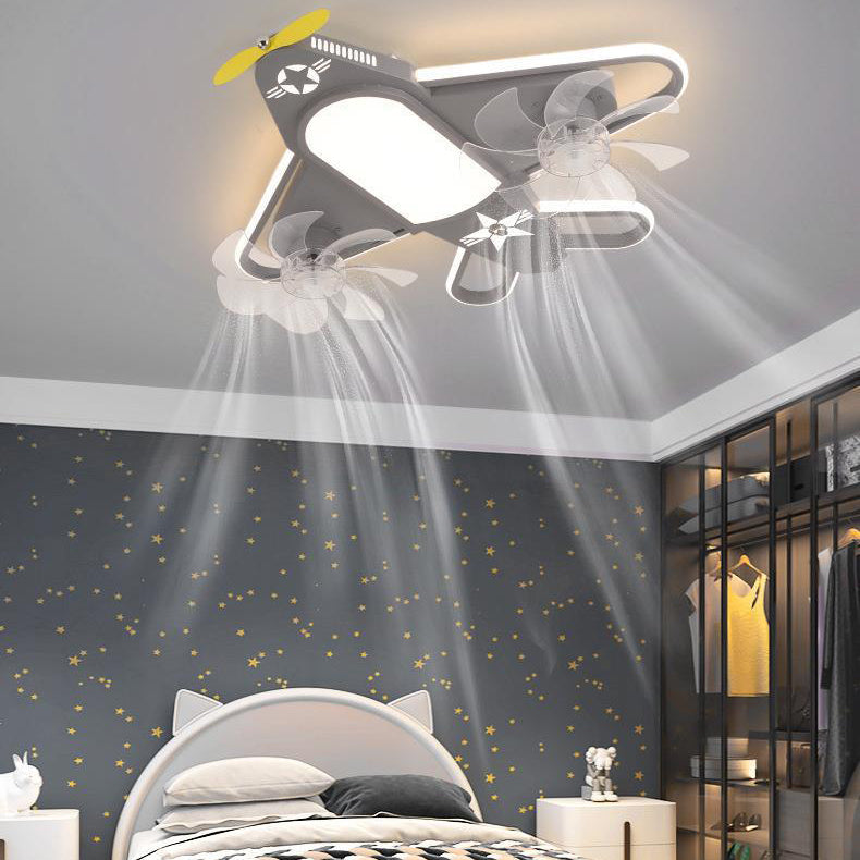 Zeitgenössische kreative Flugzeug Eisen Acryl LED Unterputz Deckenventilator Licht für Schlafzimmer 