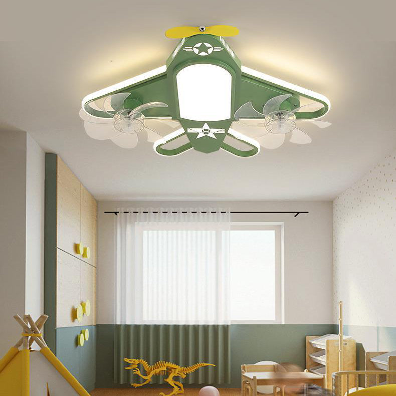 Zeitgenössische kreative Flugzeug Eisen Acryl LED Unterputz Deckenventilator Licht für Schlafzimmer 