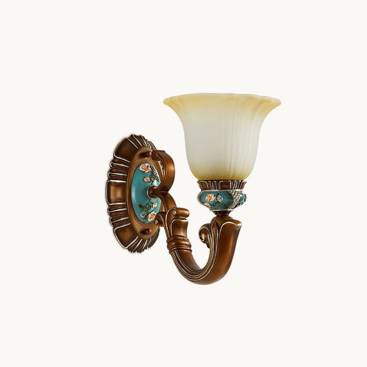 Applique murale 1 lumière en résine de fleur vintage traditionnelle en fer et verre pour chambre 