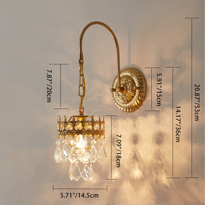 Modern Luxury Crown Round Iron Crystal 1-Light Wall Sconce Lamp For Living Room