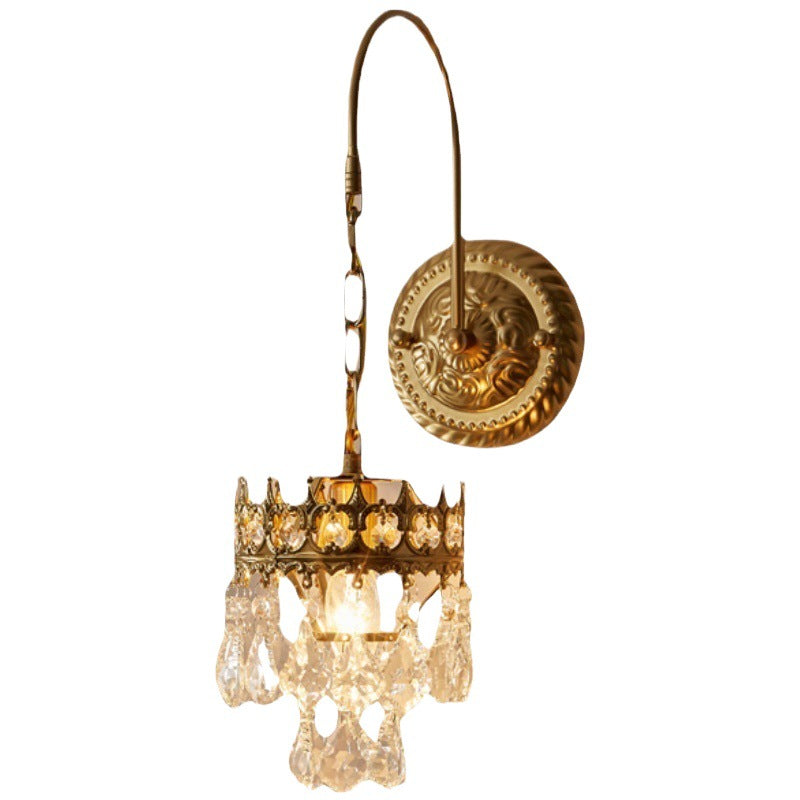 Modern Luxury Crown Round Iron Crystal 1-Light Wall Sconce Lamp For Living Room