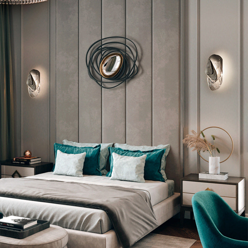 Applique murale LED en cristal et fer créatif contemporain ovale pour chambre à coucher 