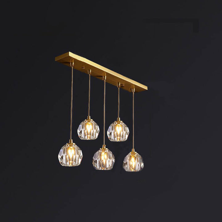 Lustre Moderne de Luxe Sphère Ronde en Fer et Cristal 1/3/4/5 Lumières pour Chambre 