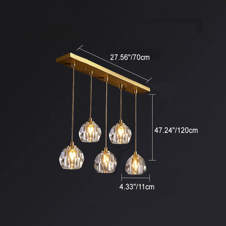 Lustre Moderne de Luxe Sphère Ronde en Fer et Cristal 1/3/4/5 Lumières pour Chambre 