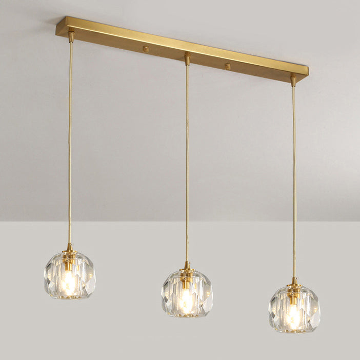 Lustre Moderne de Luxe Sphère Ronde en Fer et Cristal 1/3/4/5 Lumières pour Chambre 