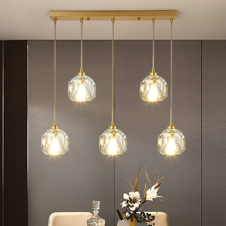Lustre Moderne de Luxe Sphère Ronde en Fer et Cristal 1/3/4/5 Lumières pour Chambre 