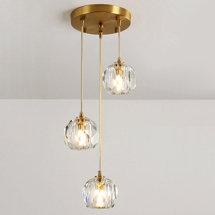Lustre Moderne de Luxe Sphère Ronde en Fer et Cristal 1/3/4/5 Lumières pour Chambre 