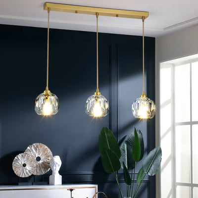 Modern Luxury Round Sphere Iron Crystal 1/3/4/5 Light Chandelier For Bedroom
