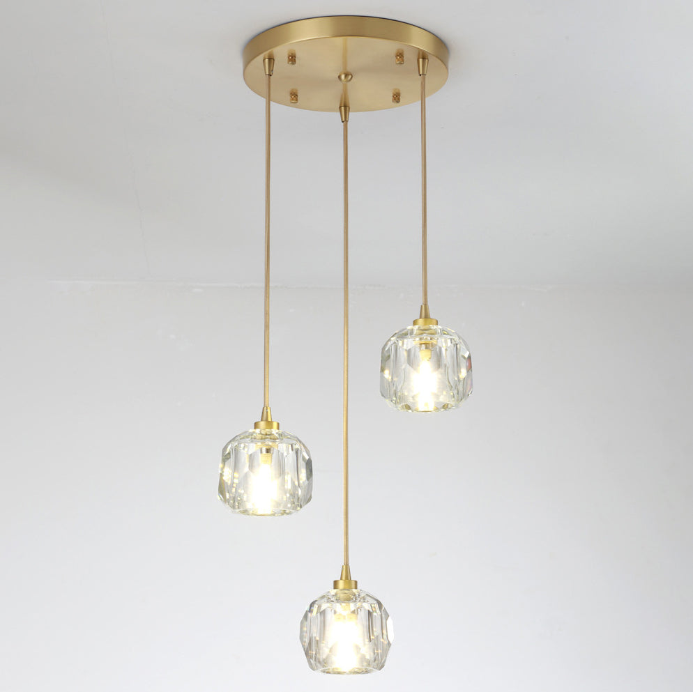 Lustre Moderne de Luxe Sphère Ronde en Fer et Cristal 1/3/4/5 Lumières pour Chambre 