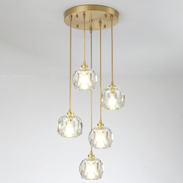 Lustre Moderne de Luxe Sphère Ronde en Fer et Cristal 1/3/4/5 Lumières pour Chambre 