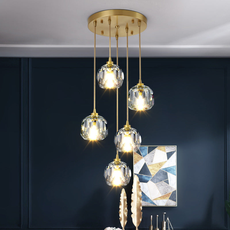 Modern Luxury Round Sphere Iron Crystal 1/3/4/5 Light Chandelier For Bedroom