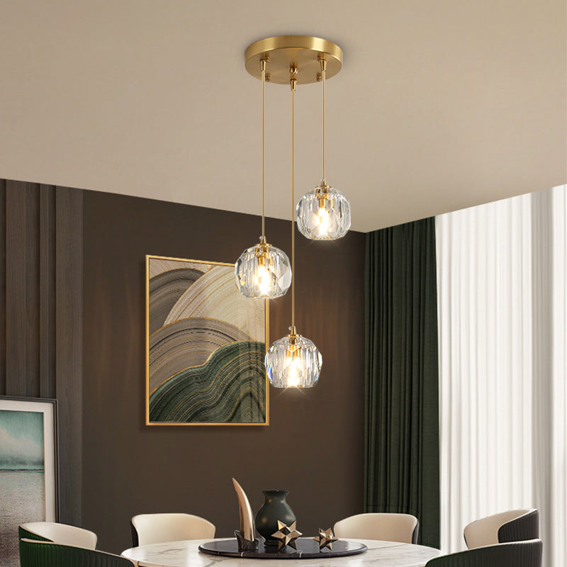 Lustre Moderne de Luxe Sphère Ronde en Fer et Cristal 1/3/4/5 Lumières pour Chambre 