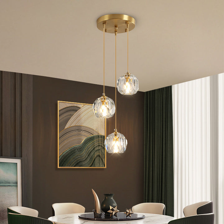 Lustre Moderne de Luxe Sphère Ronde en Fer et Cristal 1/3/4/5 Lumières pour Chambre 