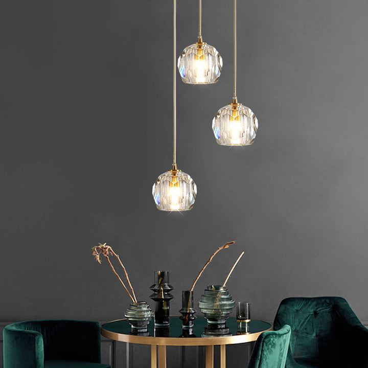 Lustre Moderne de Luxe Sphère Ronde en Fer et Cristal 1/3/4/5 Lumières pour Chambre 