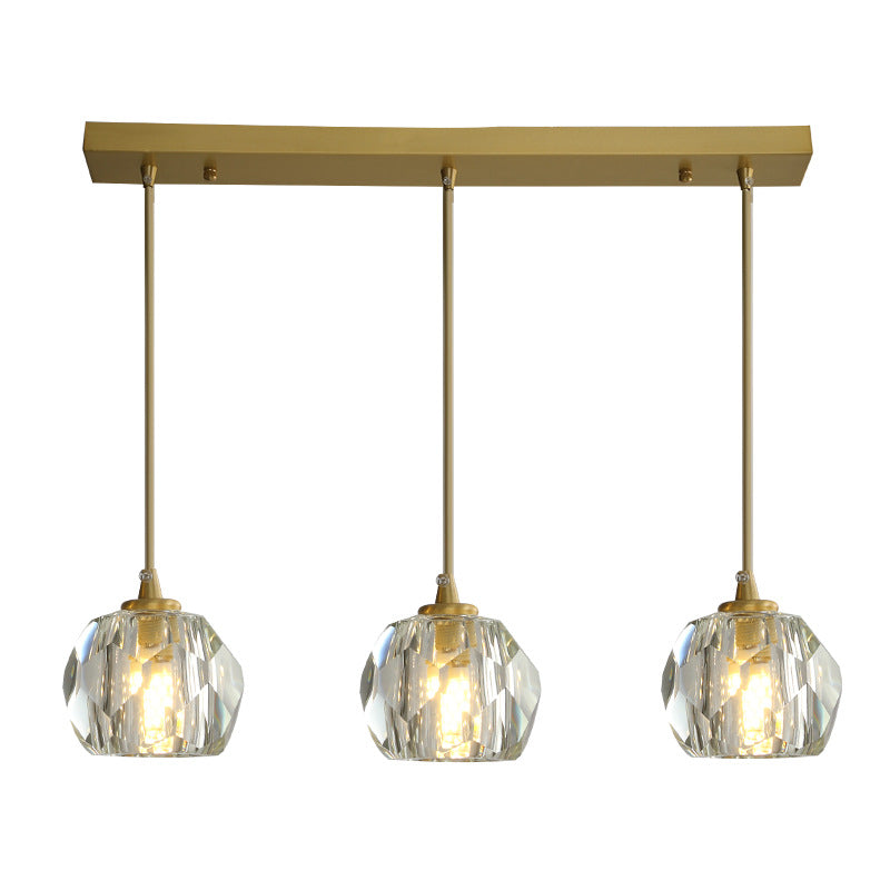 Lustre Moderne de Luxe Sphère Ronde en Fer et Cristal 1/3/4/5 Lumières pour Chambre 
