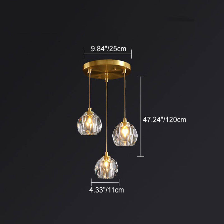 Lustre Moderne de Luxe Sphère Ronde en Fer et Cristal 1/3/4/5 Lumières pour Chambre 