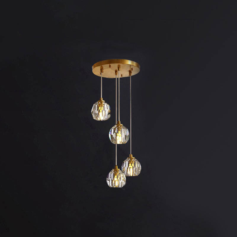 Lustre Moderne de Luxe Sphère Ronde en Fer et Cristal 1/3/4/5 Lumières pour Chambre 