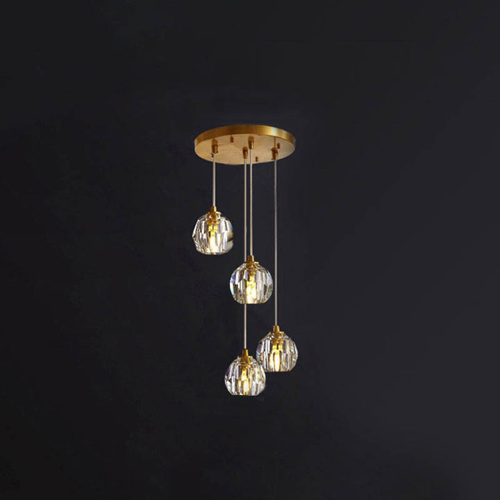 Lustre Moderne de Luxe Sphère Ronde en Fer et Cristal 1/3/4/5 Lumières pour Chambre 