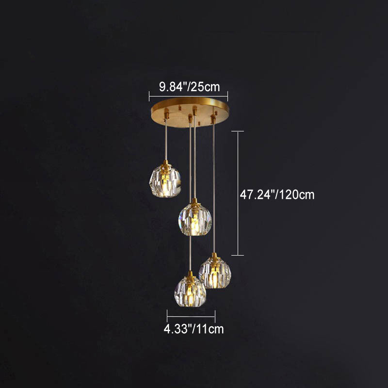 Lustre Moderne de Luxe Sphère Ronde en Fer et Cristal 1/3/4/5 Lumières pour Chambre 