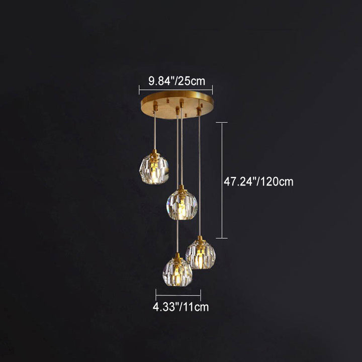 Lustre Moderne de Luxe Sphère Ronde en Fer et Cristal 1/3/4/5 Lumières pour Chambre 