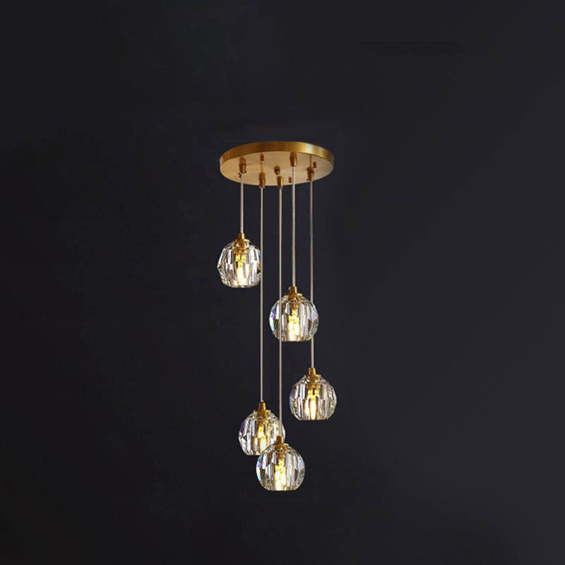 Lustre Moderne de Luxe Sphère Ronde en Fer et Cristal 1/3/4/5 Lumières pour Chambre 