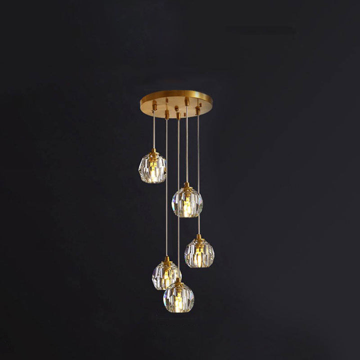 Lustre Moderne de Luxe Sphère Ronde en Fer et Cristal 1/3/4/5 Lumières pour Chambre 