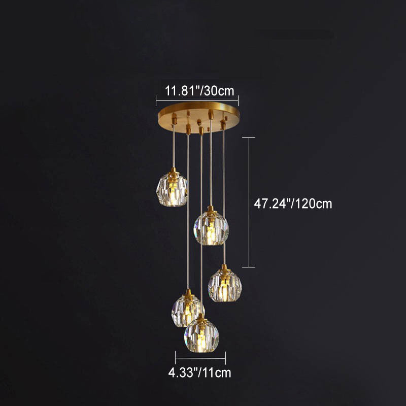 Lustre Moderne de Luxe Sphère Ronde en Fer et Cristal 1/3/4/5 Lumières pour Chambre 
