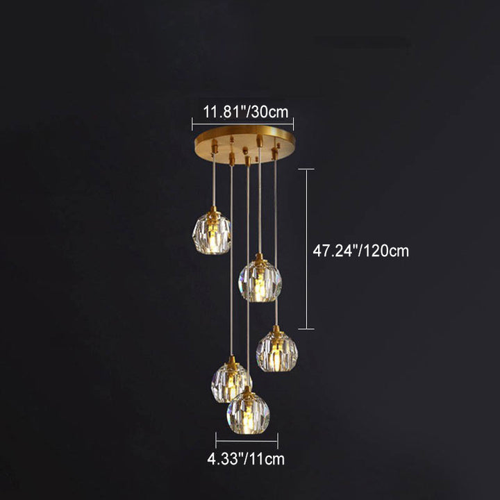 Lustre Moderne de Luxe Sphère Ronde en Fer et Cristal 1/3/4/5 Lumières pour Chambre 