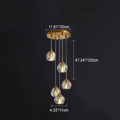 Modern Luxury Round Sphere Iron Crystal 1/3/4/5 Light Chandelier For Bedroom