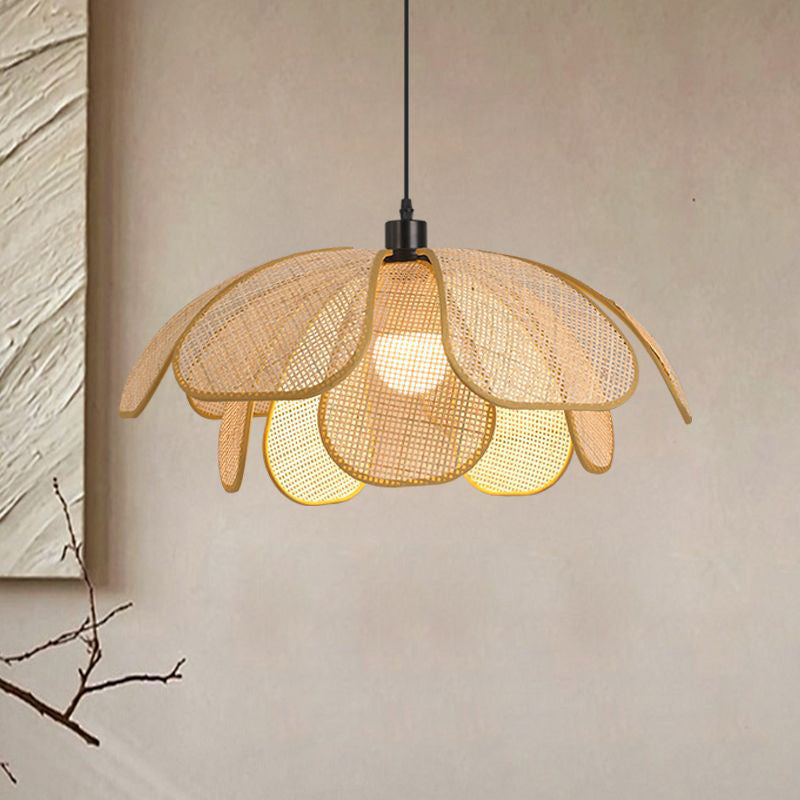 Lámpara colgante de 1 luz de metal de pétalo de flor tradicional japonesa de ratán de hierro para sala de estar 