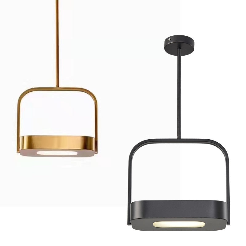 Lámpara colgante LED de vidrio metálico rectangular minimalista moderna para dormitorio 