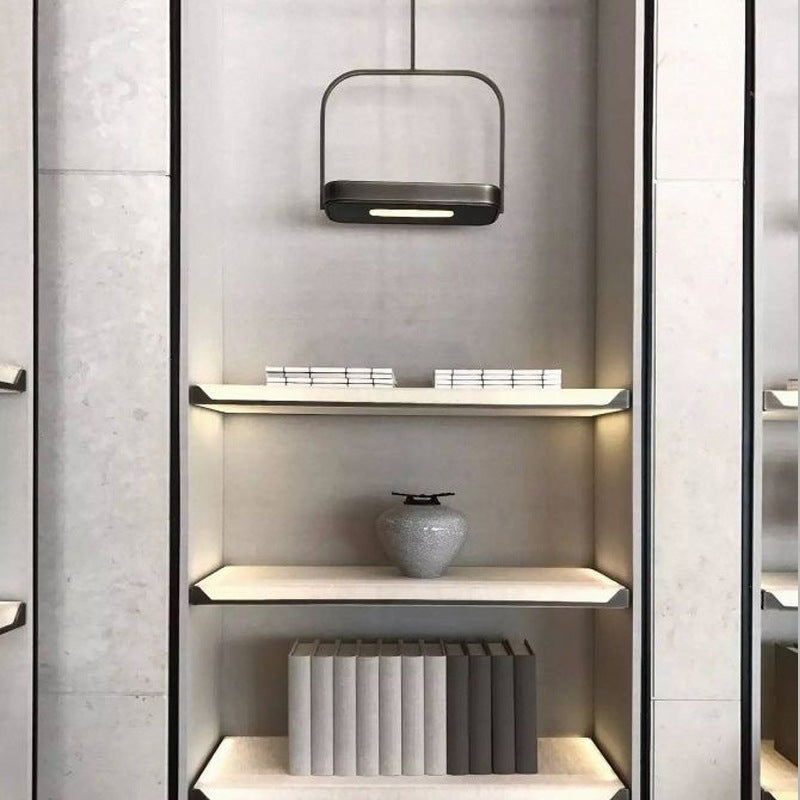 Lámpara colgante LED de vidrio metálico rectangular minimalista moderna para dormitorio 