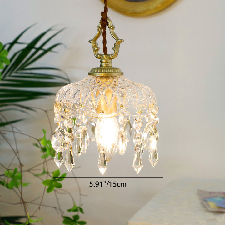 Lustre suspendu vintage traditionnel en verre rond cristal cuivre à 1 lumière pour chambre 