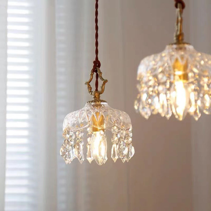 Lustre suspendu vintage traditionnel en verre rond cristal cuivre à 1 lumière pour chambre 
