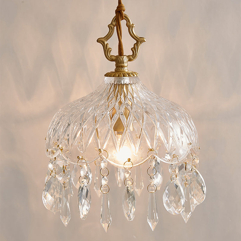 Lustre suspendu vintage traditionnel en verre rond cristal cuivre à 1 lumière pour chambre 