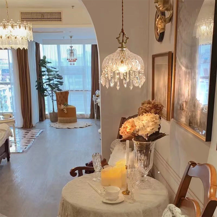 Lustre suspendu vintage traditionnel en verre rond cristal cuivre à 1 lumière pour chambre 