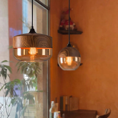 Lanterne Minimaliste Moderne Cylindre Fer Verre Suspension 1 Lumière Pour Salon 